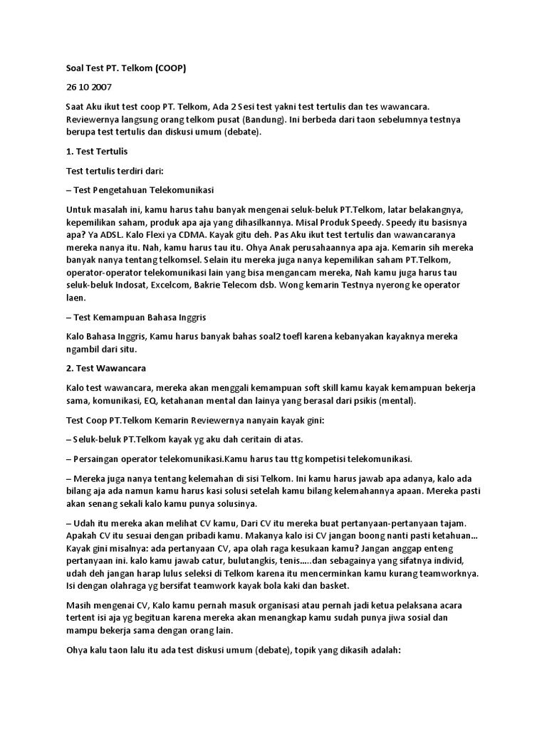 Soal Test Pt Telkom Docx
