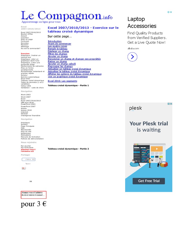 Exercice Tableau Croisé Dynamique Pdf Avec Corrigé Excel 2007 - 2010 - 2013 - Exercice Sur Le Tableau Croisé Dynamique PDF |  PDF | DoubleClick | Microsoft Excel