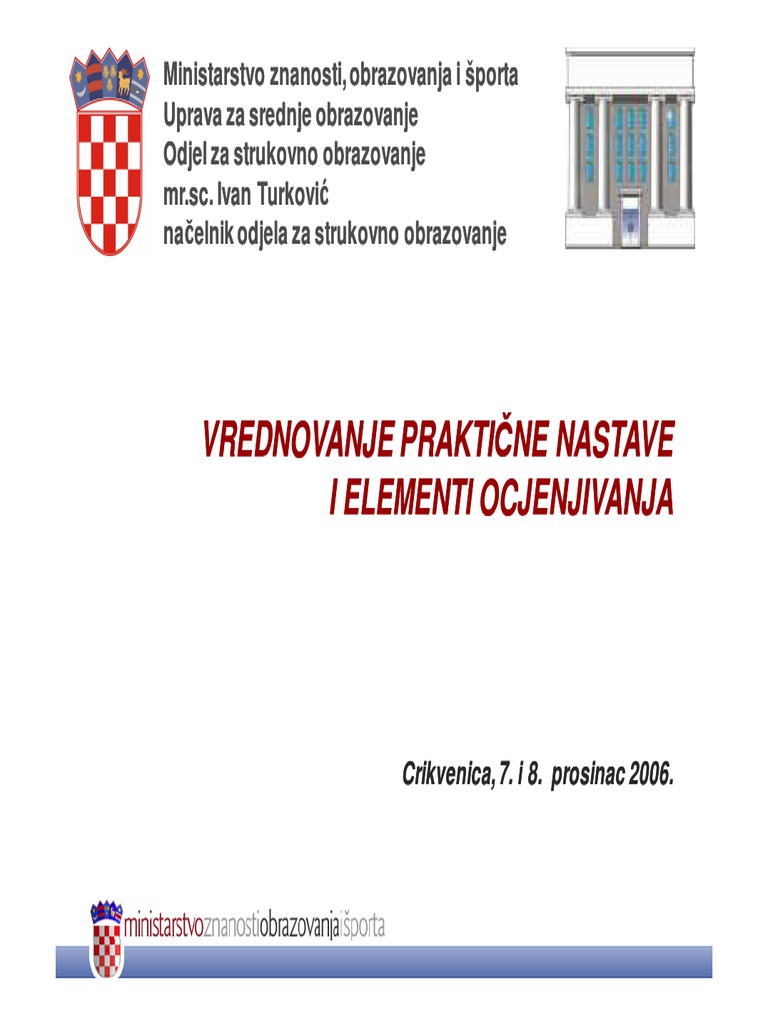 Vrednovanje Praktične Nastave I Elementi Ocjenjivanja PDF | PDF