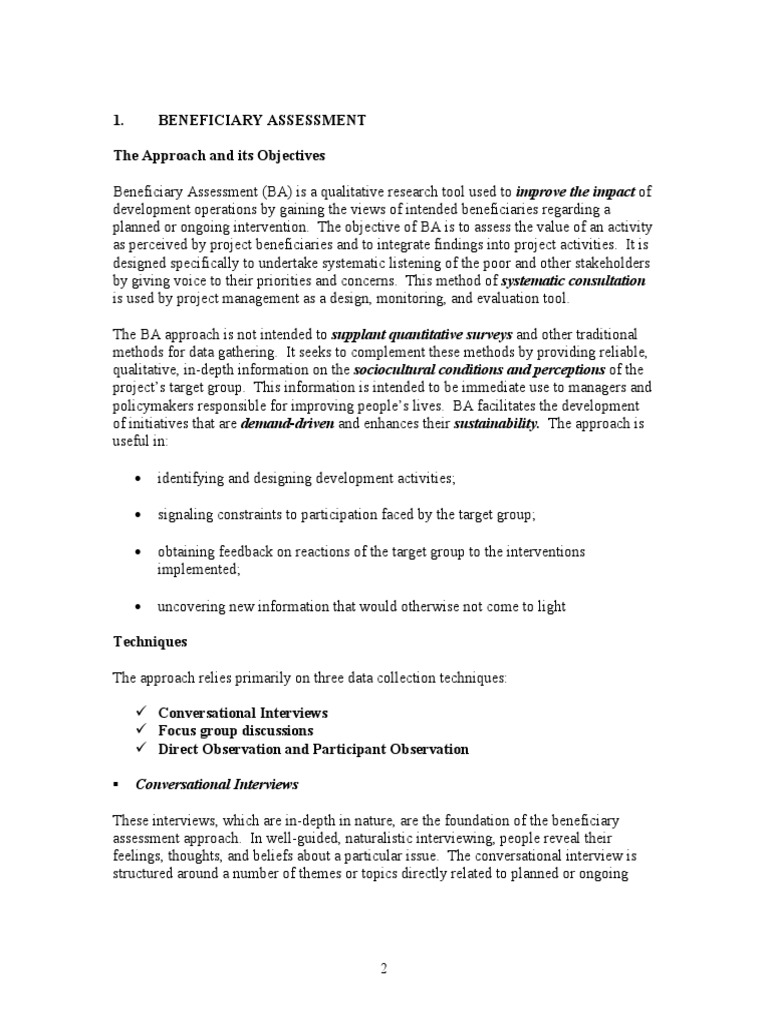 Beneficiary Assessment Methodology Guide | PDF | Poverty | Poverty ...