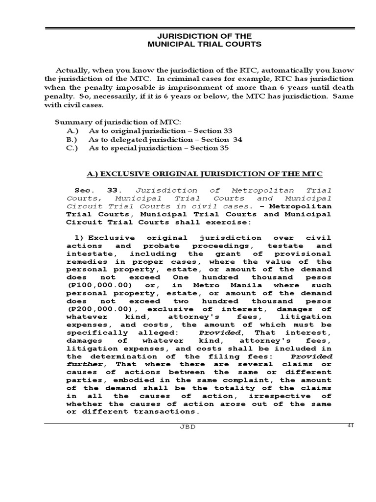 MTC Jurisdiction in Criminal and Civil Cases | PDF | Joinder | Complaint