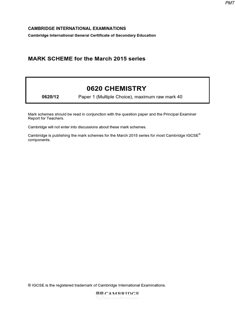 March 2015 (v2) MS - Paper 1 CIE Chemistry IGCSE | PDF | Qualifications ...