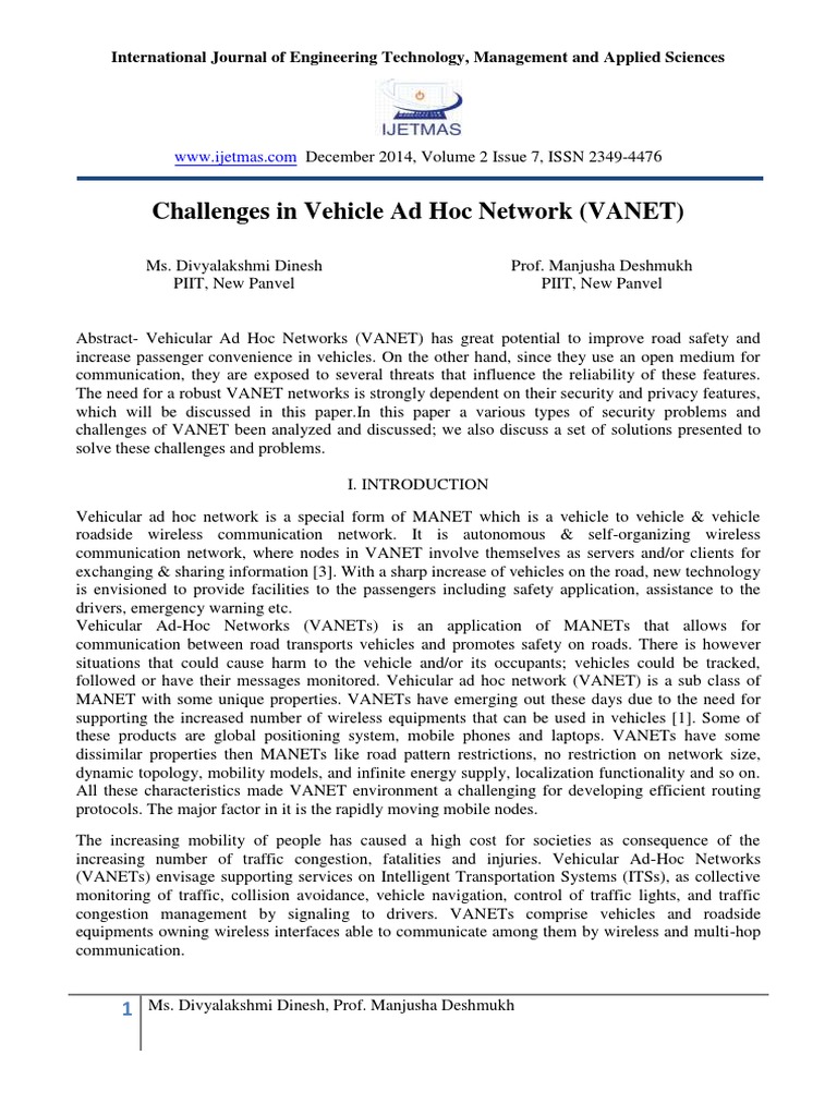 VANET Security Challenges | PDF | Wireless Ad Hoc Network | Computer ...