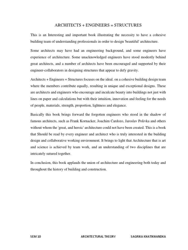Architects + Engineers Structures: SEM 10 Architectural Theory Sagrika ...