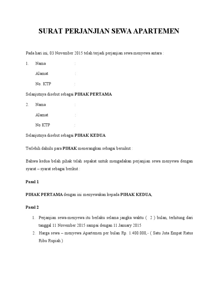 Surat Perjanjian Sewa Apartemen  PDF