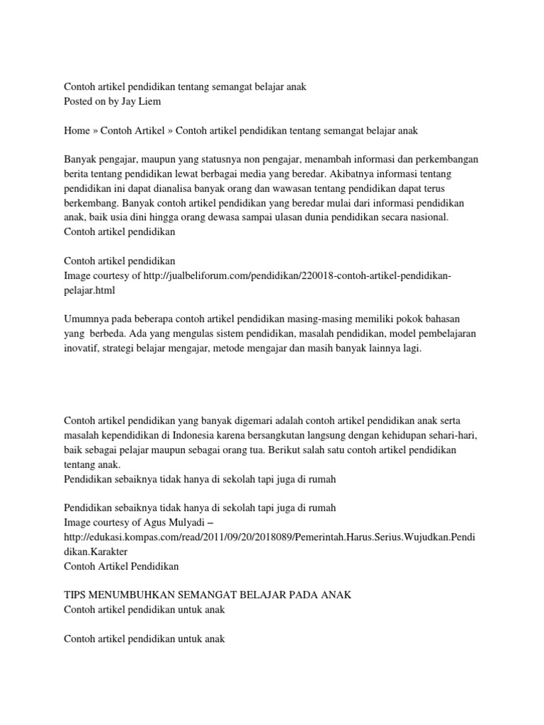 Contoh Artikel Pendidikan Tentang Semangat Belajar Anak | PDF