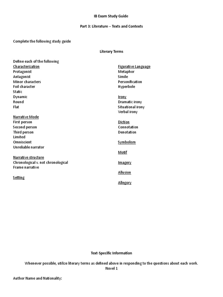 Ib Exam Study Guide Paper 2 English Hl Lang and lit | Narration | Narrative