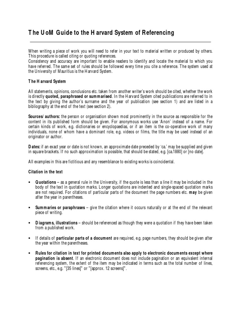 The Uom Guide To The Harvard System of Referencing | PDF