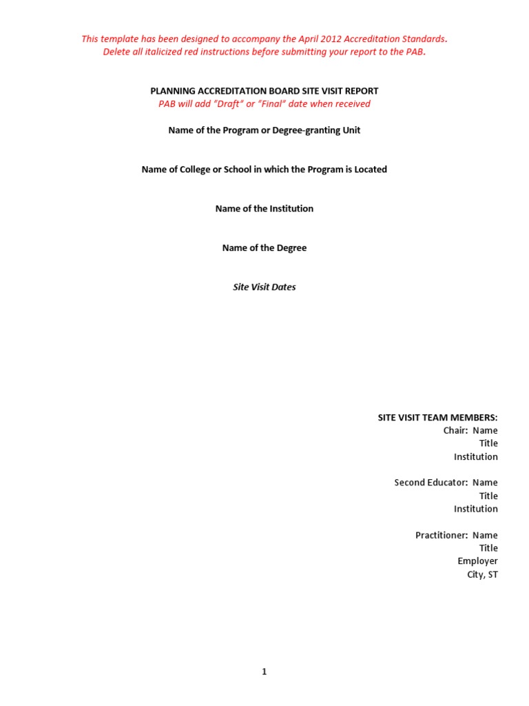 Planning Accreditation Board Site Visit Report PDF Educational