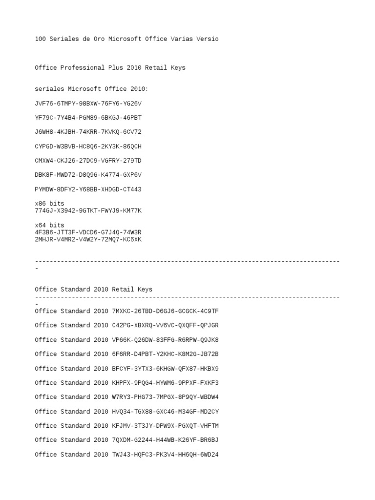 Microsoft Office 2010 Serial Keys | PDF | Proprietary Cross Platform ...