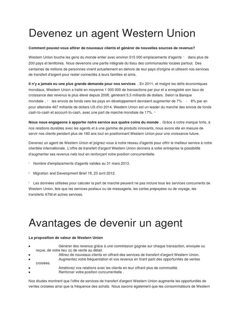 Telecharger Formulaire Western Union La Poste Pdf Devenez Un Agent Western Union | PDF | Western union | Envois de fonds