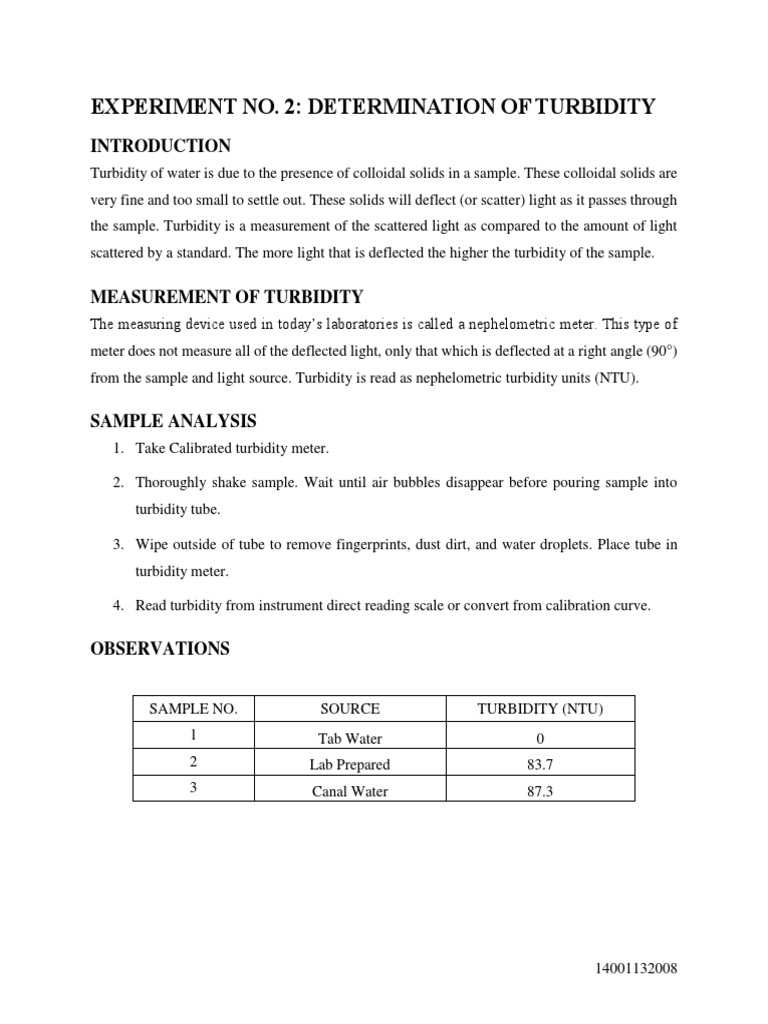 Turbidity Measurement in Water Samples | PDF