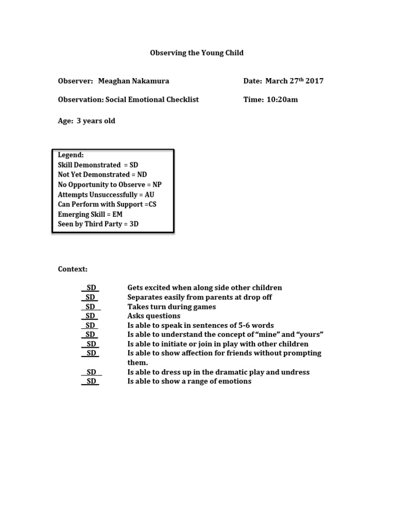 Social Emotional Observation Report | PDF | Behavioural Sciences ...