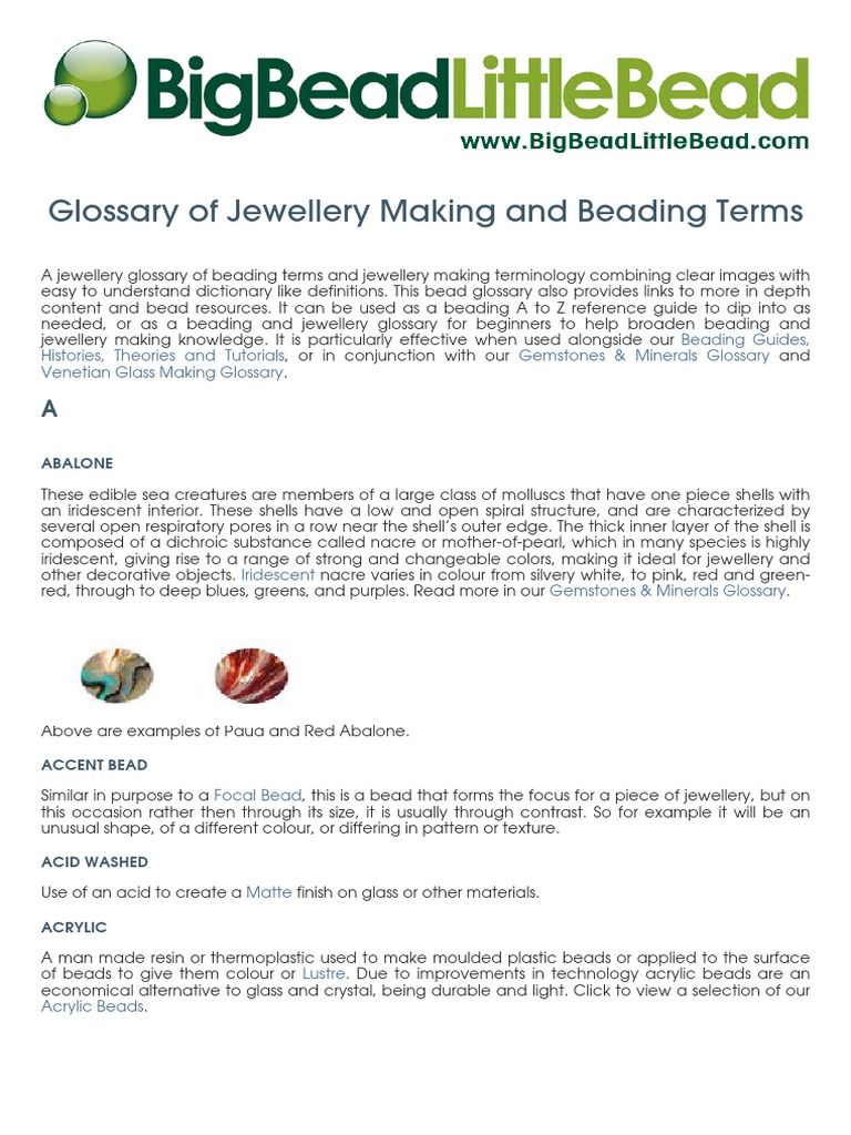 BBLB Beading Glossary A To Z PDF Bead Jewellery