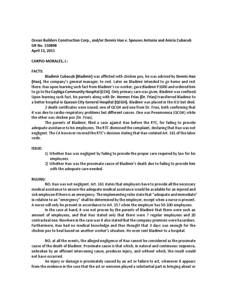 Ocean Builders Construction Corp. v. Spouses Cubacub | PDF | Negligence ...