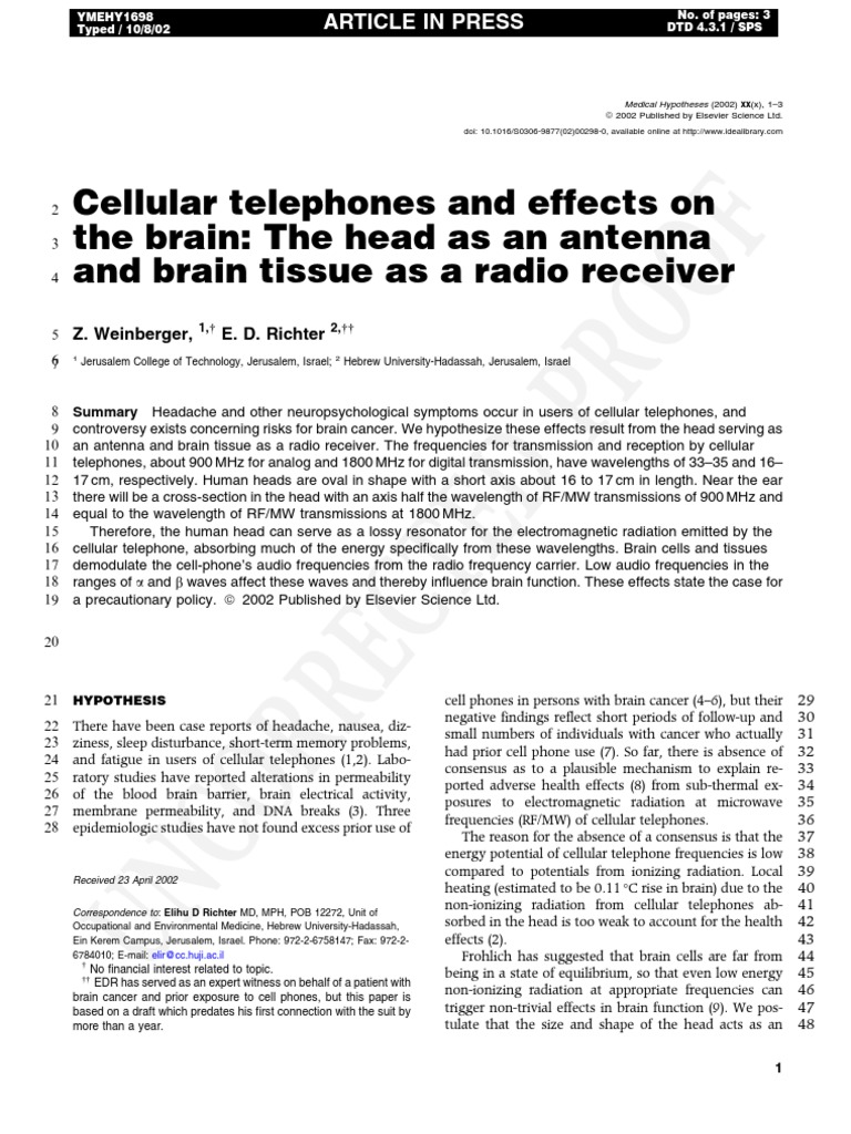 Proof Cellular Telephones and Effects On The Brain The Head As An