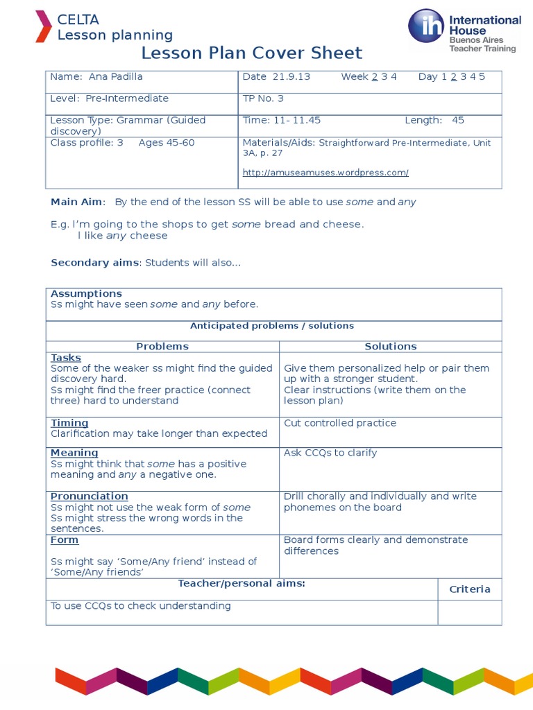 LESSON PLAN Cover Sheet Weeks 2 - 4