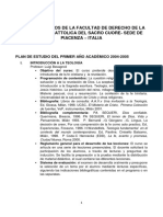 Plan de Estudios de La Facultad de Derecho de La Universidad Cattolica Del Sacro Cuore