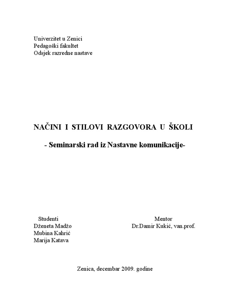 Seminar Nastavna Komunikacija | PDF