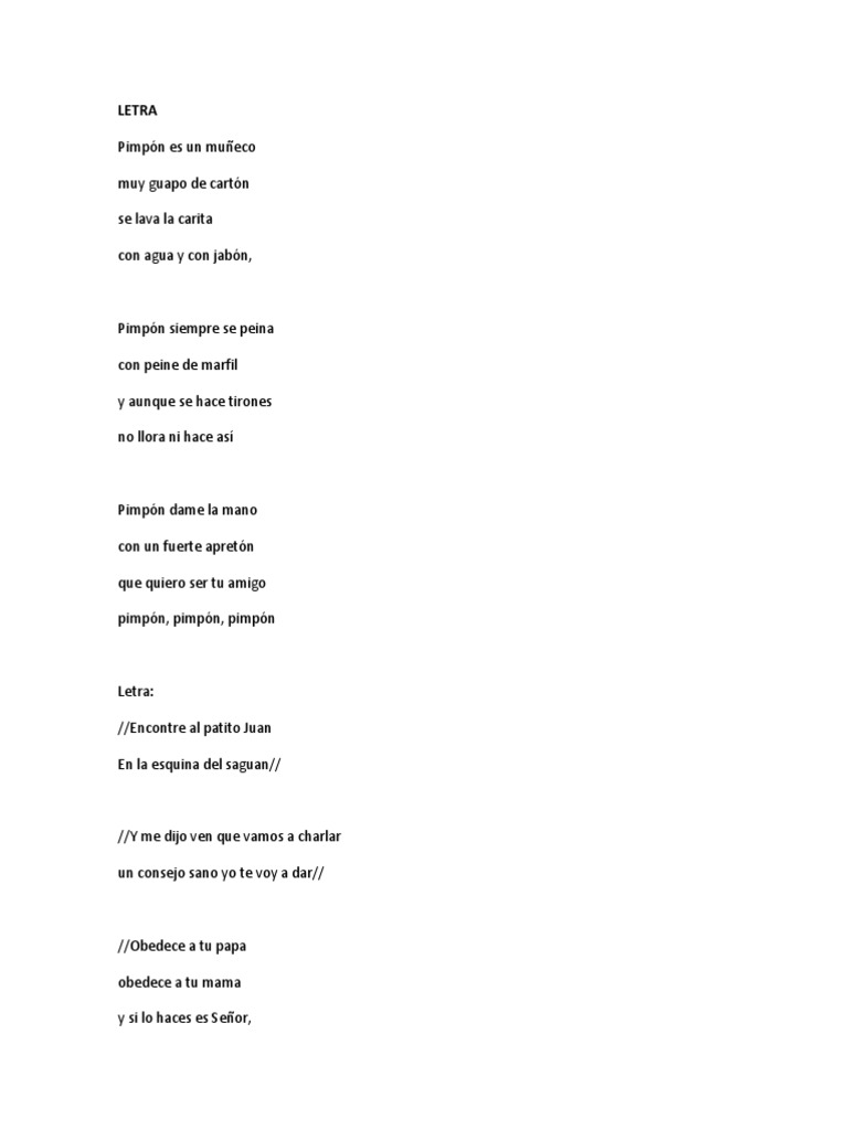 Letra De La Cancion Patito Juan En Ingles