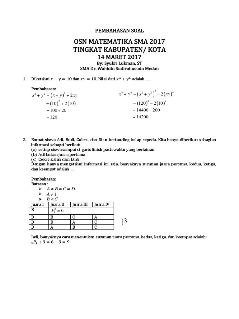 Solusi Osk Matematika Sma 2017 Bag I