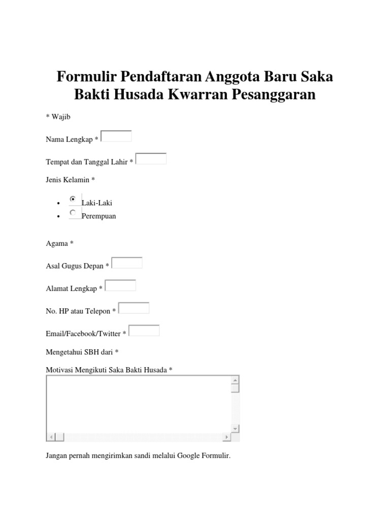 Contoh Formulir Pendaftaran Ekstrakurikuler Pramuka 