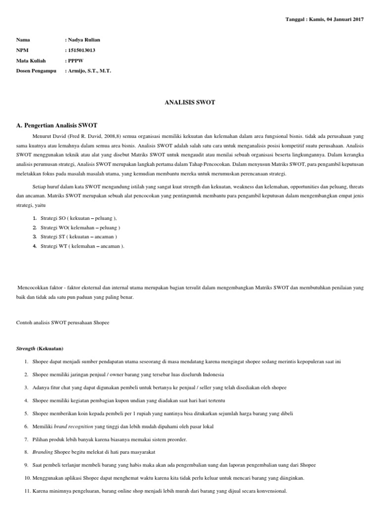 A Pengertian Analisis Swot