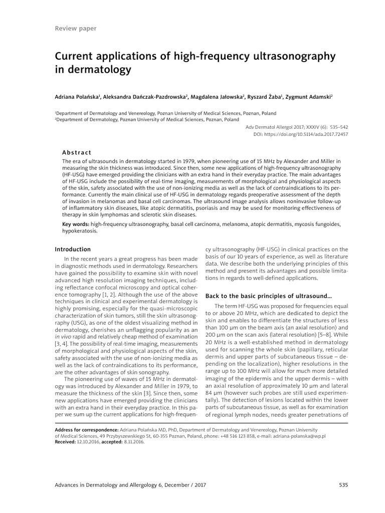 Current Applications of HighFrequency Ultrasonography in Dermatology