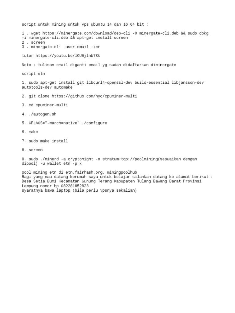 VPS Mining Script for Ubuntu 14/16 | PDF | Home & Garden | Computers
