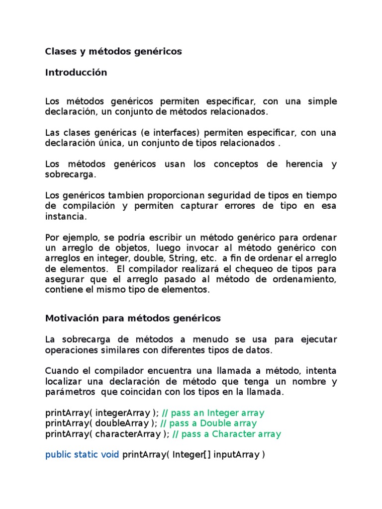 Clases y Métodos Genéricos en Java | PDF | Java (lenguaje de ...