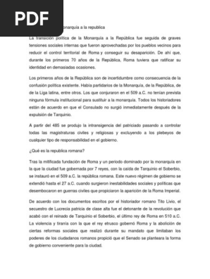 Transicion De La Monarquia A La Republica Docx Republica Romana