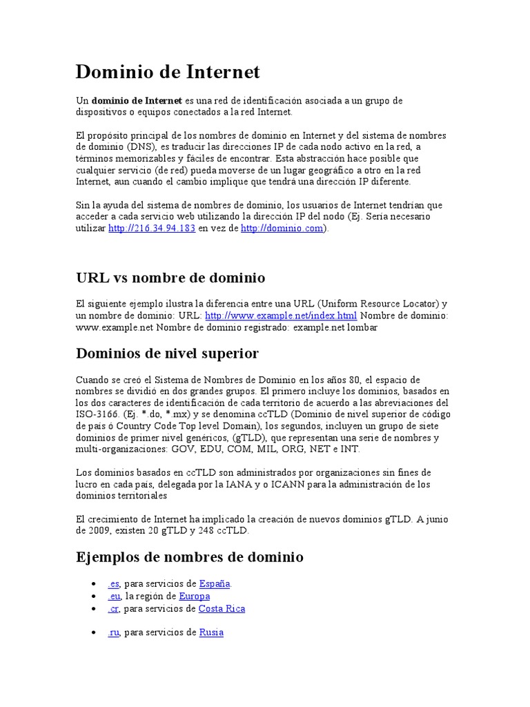 Dominio de Internet | PDF | Nombre de dominio | Telecomunicaciones