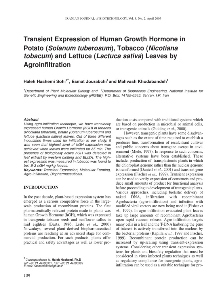 9 Transient Expression of Human Growth Hormone in Potato Tobacco and