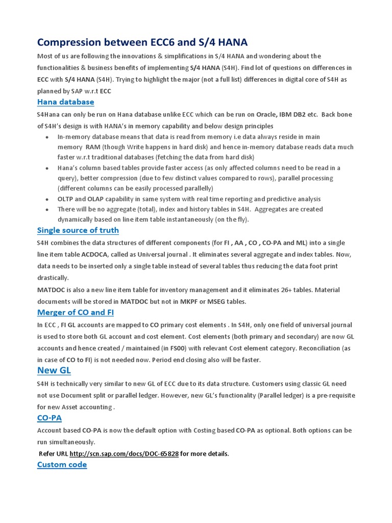 ECC6 vs S/4 HANA: Key Differences | PDF | International Financial ...