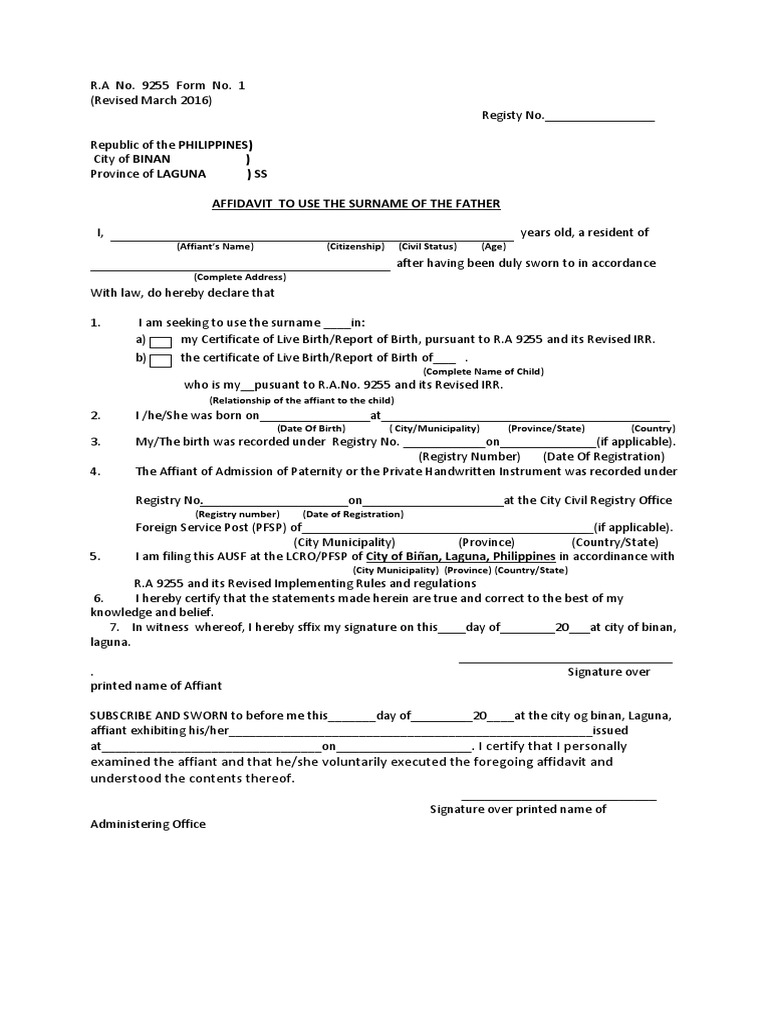Affidavit to Use Father's Surname | PDF | Affidavit | Government And ...