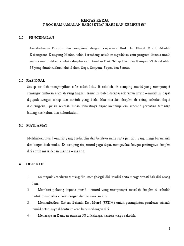 Kertas Kerja Program Sahsiah Diri Murid