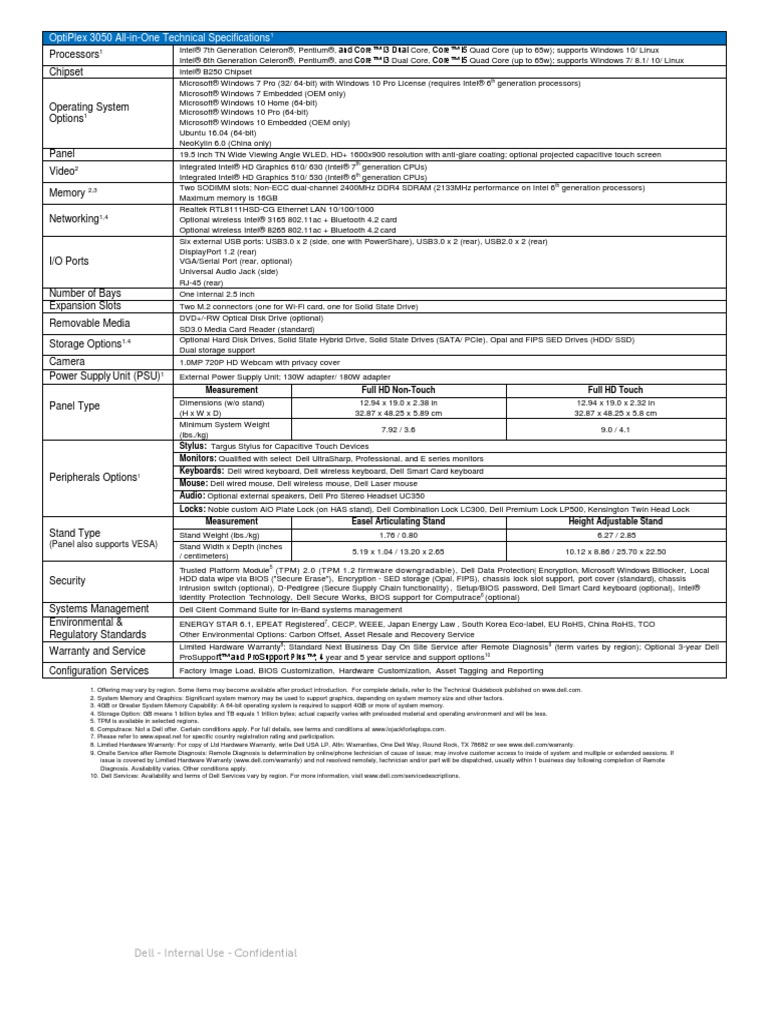 OptiPlex 3050 AIO Technical Specifications v2 Solid State Drive Bios
