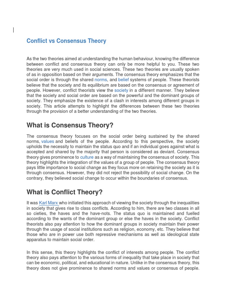 Conflict vs Consensus Theory Explained | PDF | Society | Scientific ...