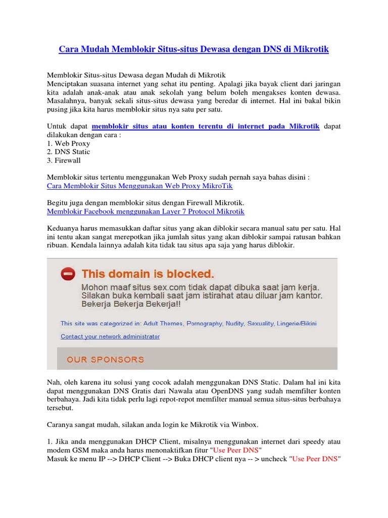 Cara Mudah Memblokir Situs Dewasa Dengan Dns Di Mikrotik