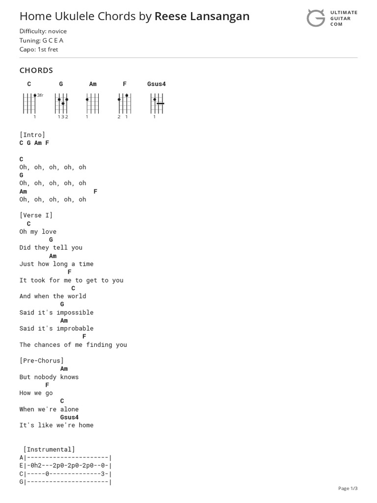Home Ukulele Chords by Reese Lansangantabs at Ultimate Guitar Archive