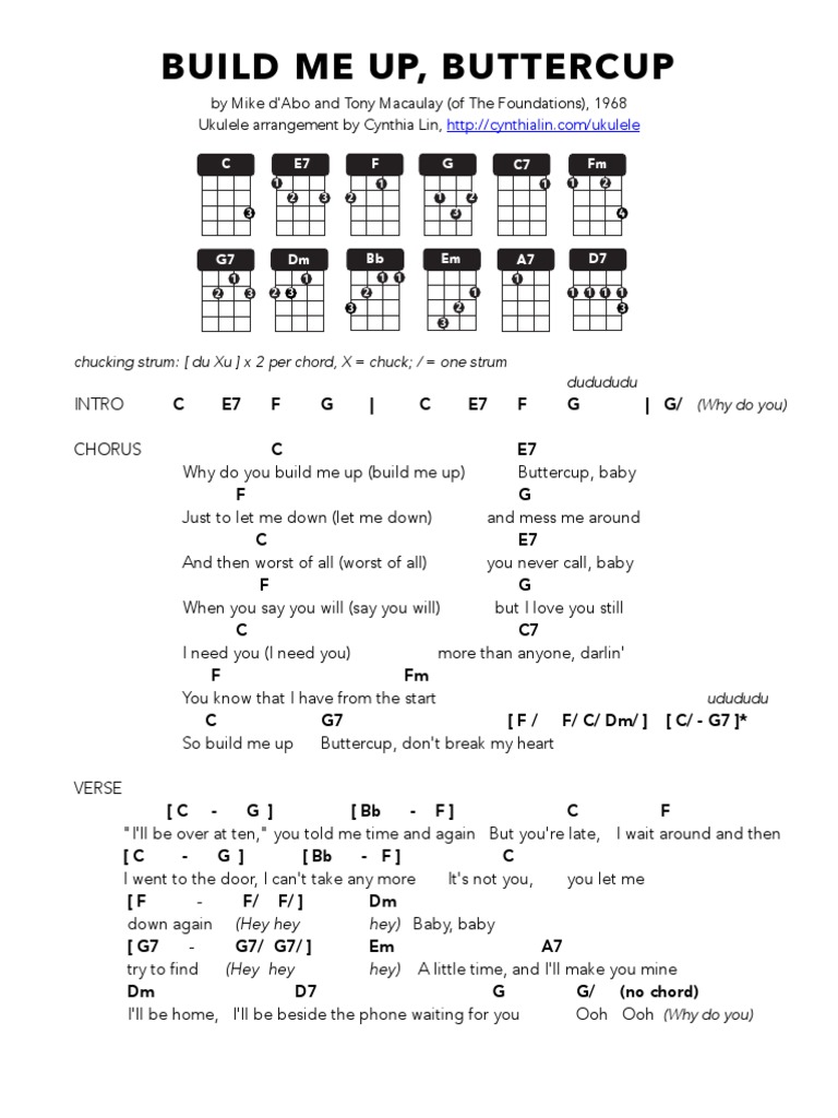 BUILD ME BUTTERCUP - Ukulele Chart PDF | PDF | Song Structure |