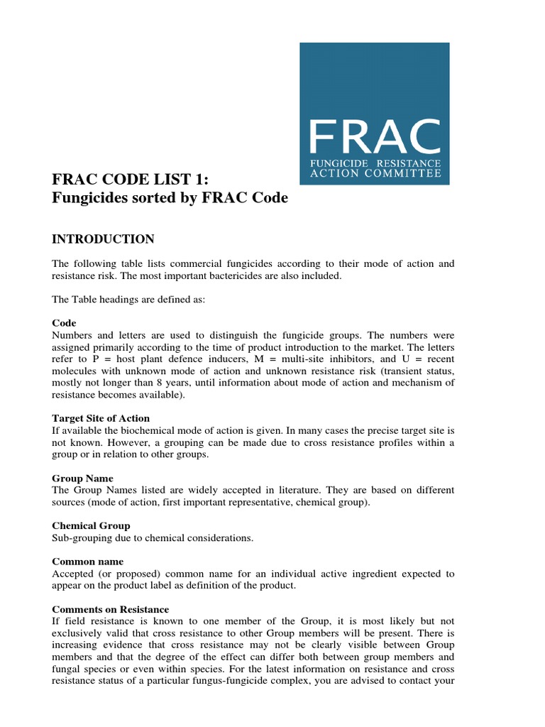 FRAC CODE LIST 1: Fungicides Sorted by FRAC Code | PDF | Fungicide ...