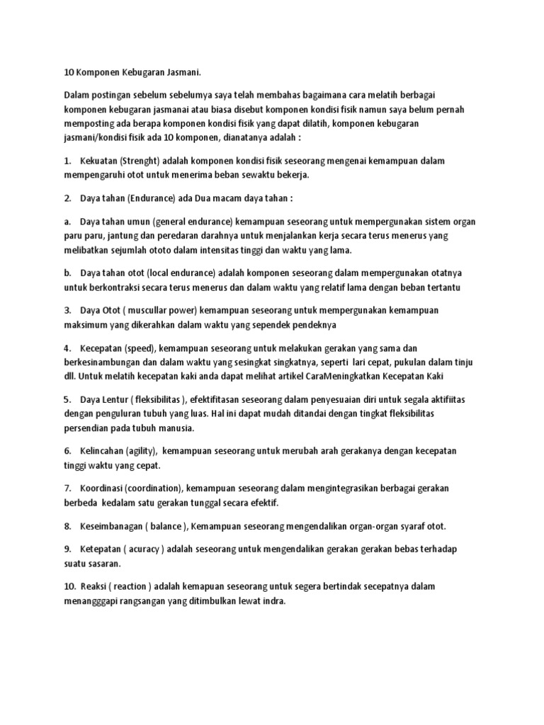 10 Komponen Kebugaran Jasmani Pdf