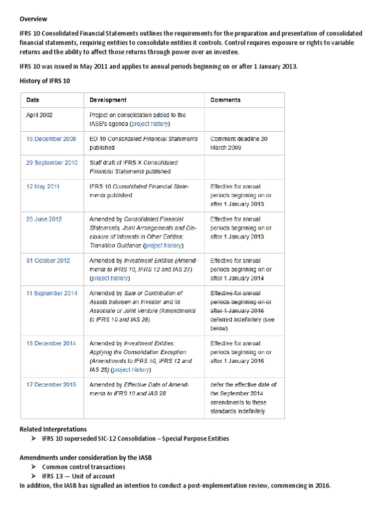 IFRS10 International Financial Reporting Standards Consolidation