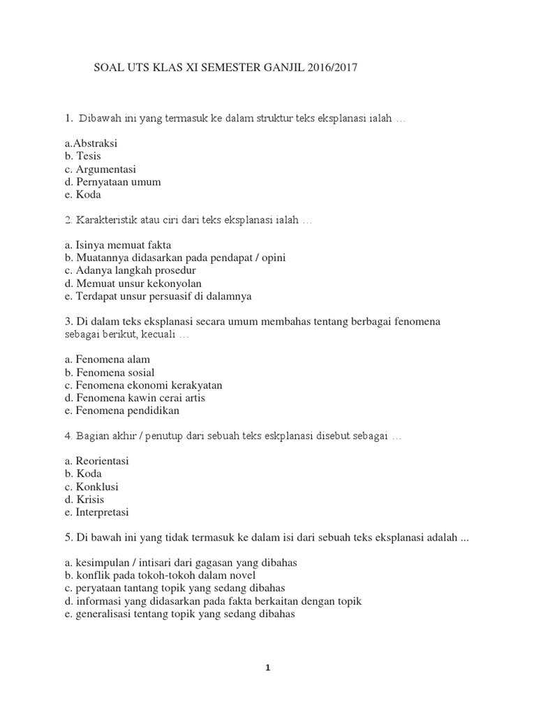 1soal Teks Ekplanasi Plihn Ganda