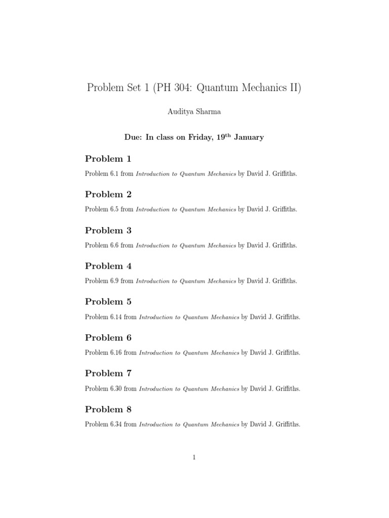 Problem Set Quantum Mechanics PDF