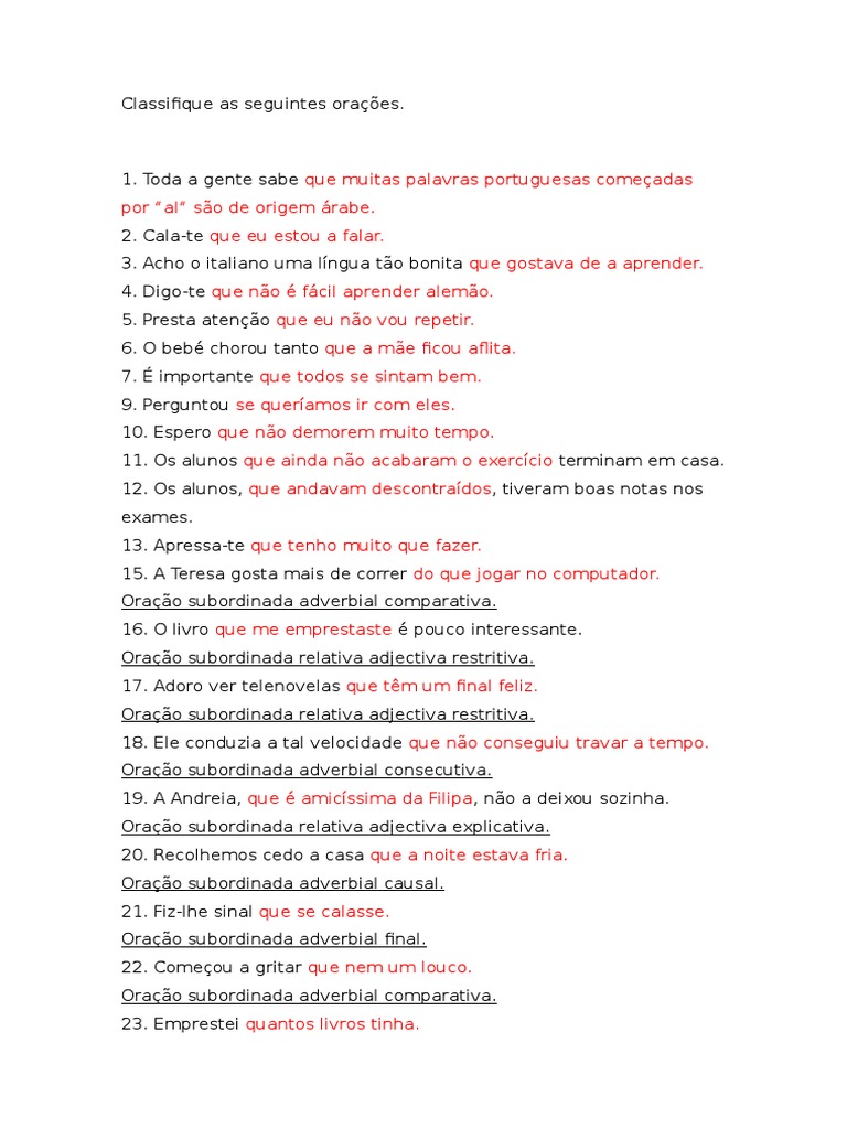 Classificação de Orações por Pronomes | PDF | Artes Linguísticas e ...