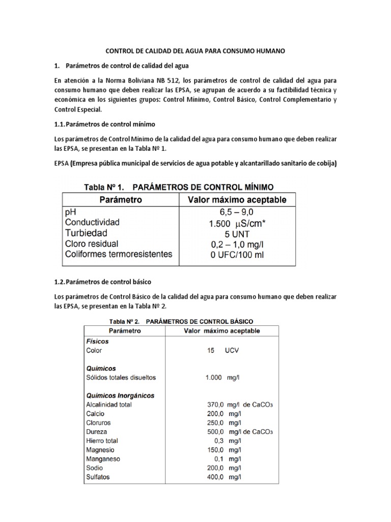 Del Control de La Calidad Del Agua para Consumo Humano | PDF