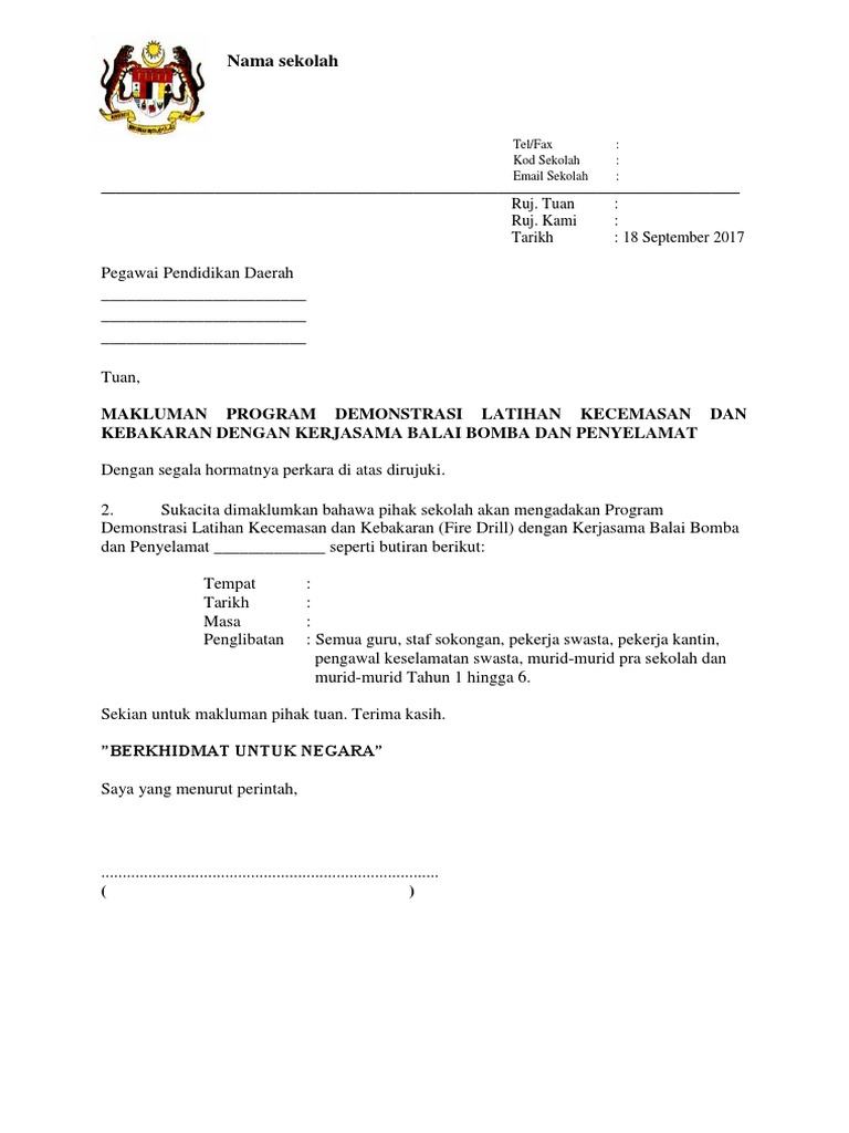 Contoh Surat Makluman Kepada Ppd