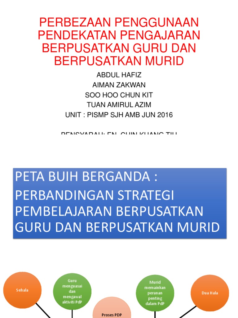 Perbezaan Penggunaan Pendekatan Pengajaran Berpusatkan Guru Dan Berpusatkan Pdf